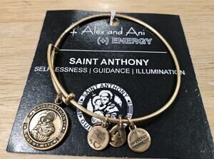 Alex and Ani St Anthony Bracelet Rafaelian Gold Charm Bangle Original Card